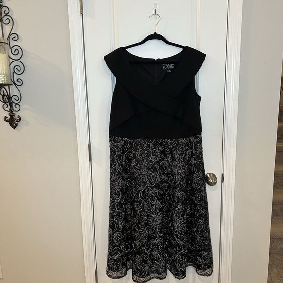 Alex Evenings Cocktail Dress Sz 18W Black Silver Mother Of The Bride Black Tie - Picture 1 of 5
